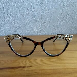 Zenni fashion eyeglasses cat eye jeweled tortoise frames only